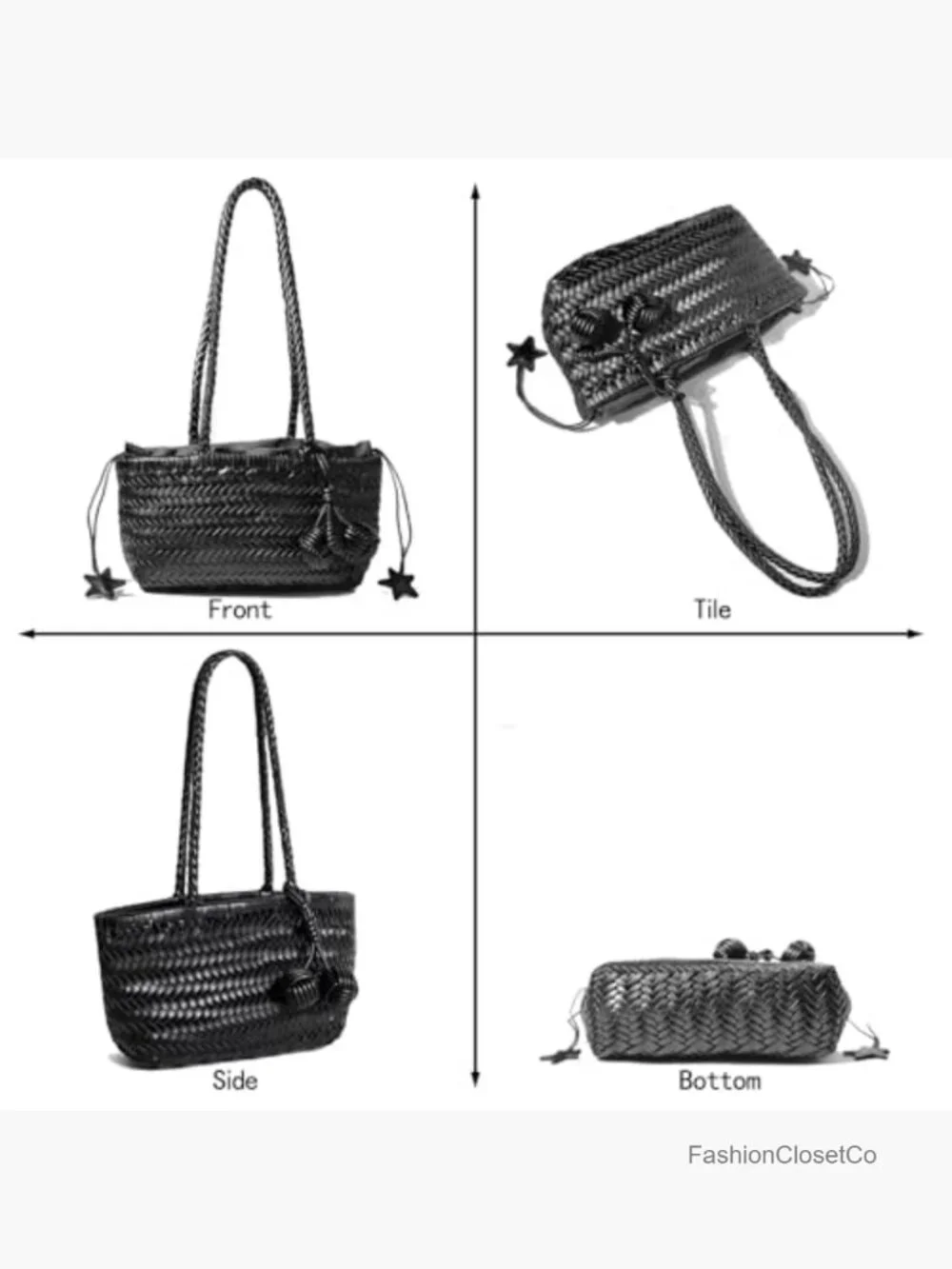 Woven Shoulder Bag Mini Hobo Purse Bucket Tote Small Underarm Handbag
